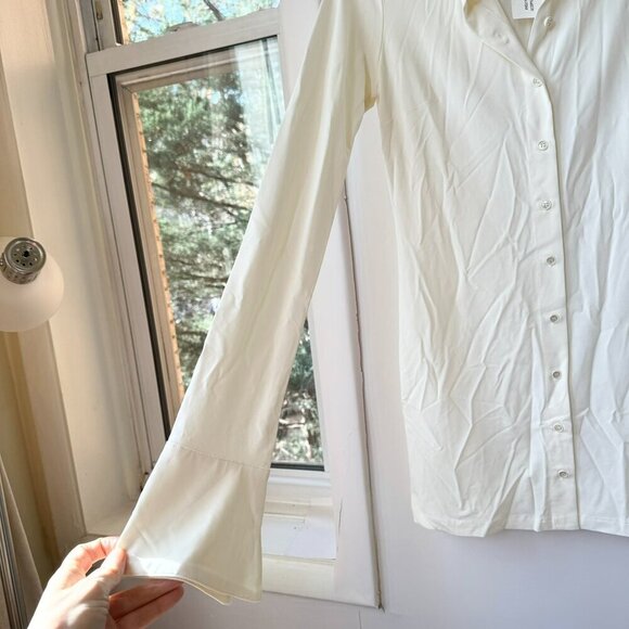NWT Eterne Sloane Mini Jersey Shirt Dress Long Sleeve Matte Jersey Cream Small - Picture 3 of 8